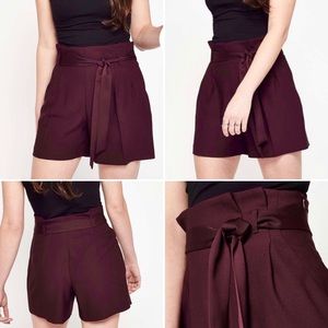 Miss Selfridge paperbag waist self tie plum shorts